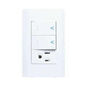 PLACA CON 2 INTERRUPTORES DE ESCALERA Y 1 CONTACTO
 DE 1 MODULO