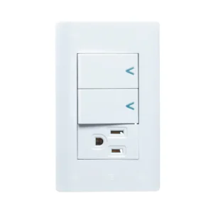 PLACA CON 2 INTERRUPTORES SENCILLOS Y 1 CONTACTO
 DE 1 MÓDULO.