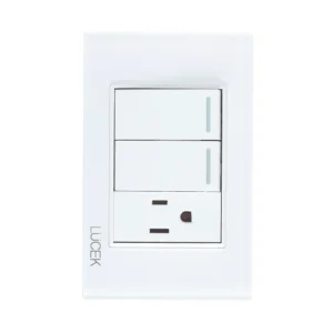 BP13-CBB PLACA CON 2 INTERRUPTORES ESCALERA Y 1 CONTACTO DE 1 MÓDULO CRISTAL BLANCO BLANCO