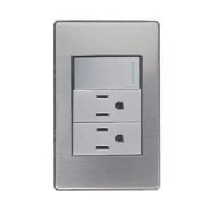 BP20-M/P PLACA METÁLICA CON 1 INTERRUPTOR SENCILLO Y 2 CONTACTOS DE 1 MÓDULO PLATEADO.